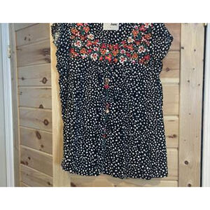 Women's Savanna Jane Blouse L Black White Floral
